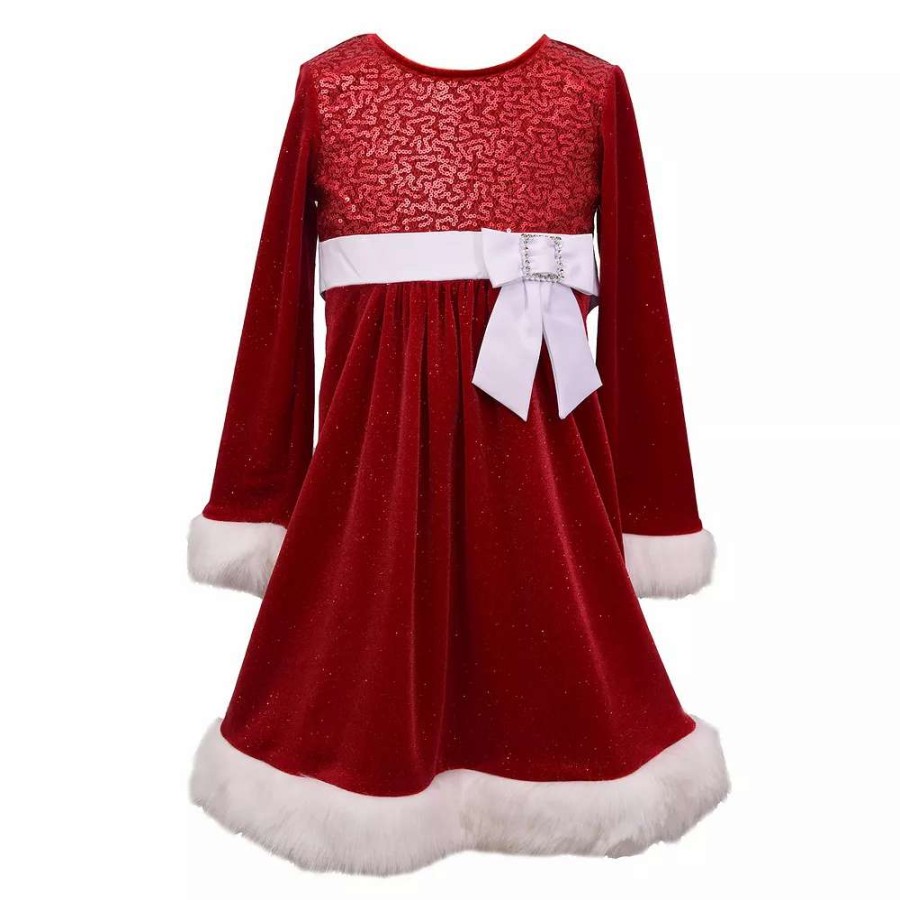 Dresses * | Girls 4-6X Bonnie Jean Sequin Santa Dress