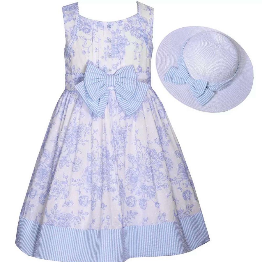 Dresses * | Girls 7-16 & Plus Size Bonnie Jean Toile Dress With Hat