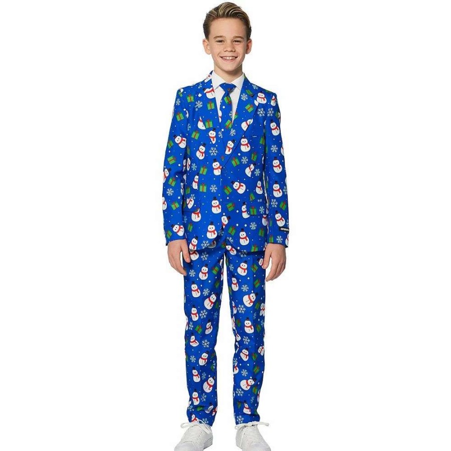 Clothing Sets * | Boys 4-16 Suitmeister Blue Snowman Christmas Suit