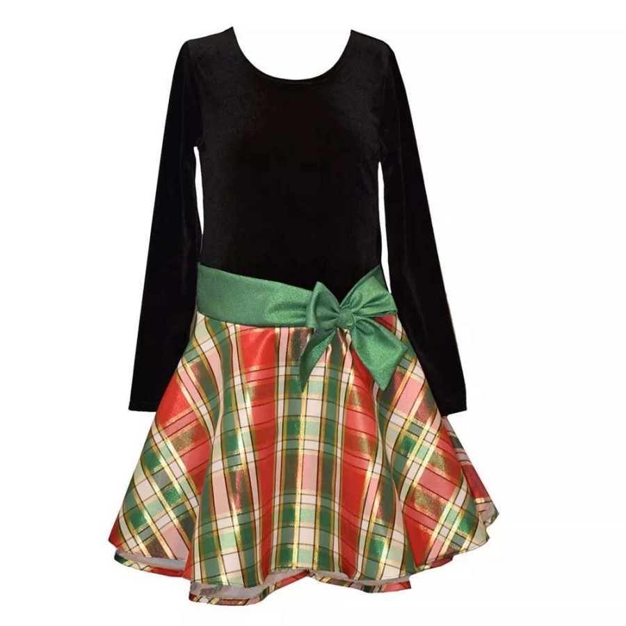 Dresses * | Girls 7-20 Bonnie Jean Velvet & Plaid Holiday Dress In Regular & Plus