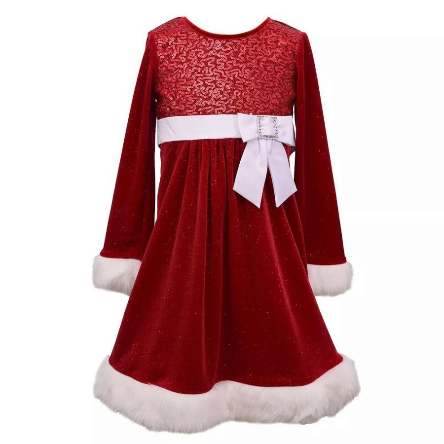 Dresses * | Girls 7-20 Bonnie Jean Sparkle & Velvet Faux Fur Trim Holiday Dress In Regular & Plus