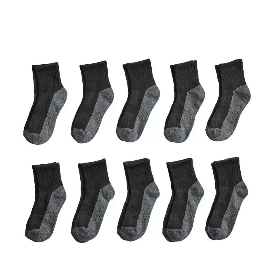 Socks & Hosiery * | Boys' Tek Gear 10-Pack Lightweight Quarter-Crew Performance Socks