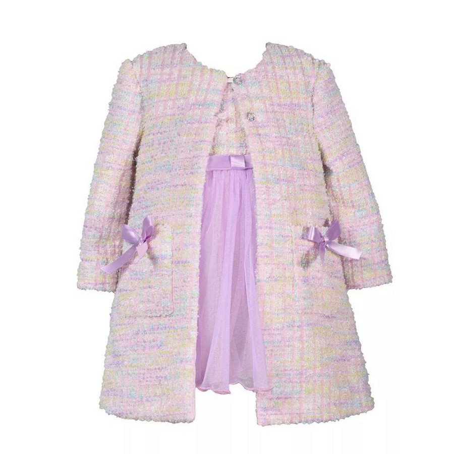 Dresses * | Baby Girl Bonnie Jean Boucle Coat & Dress Set