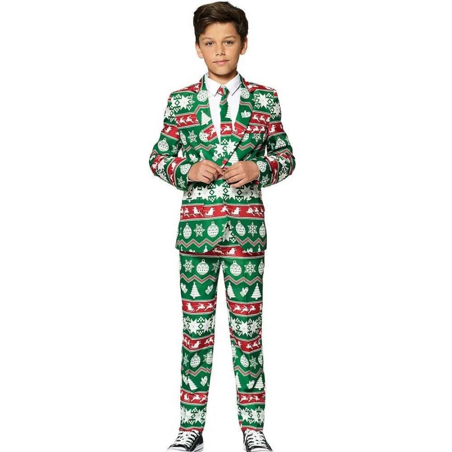 Clothing Sets * | Boys 4-16 Suitmeister Green Nordic Christmas Suit