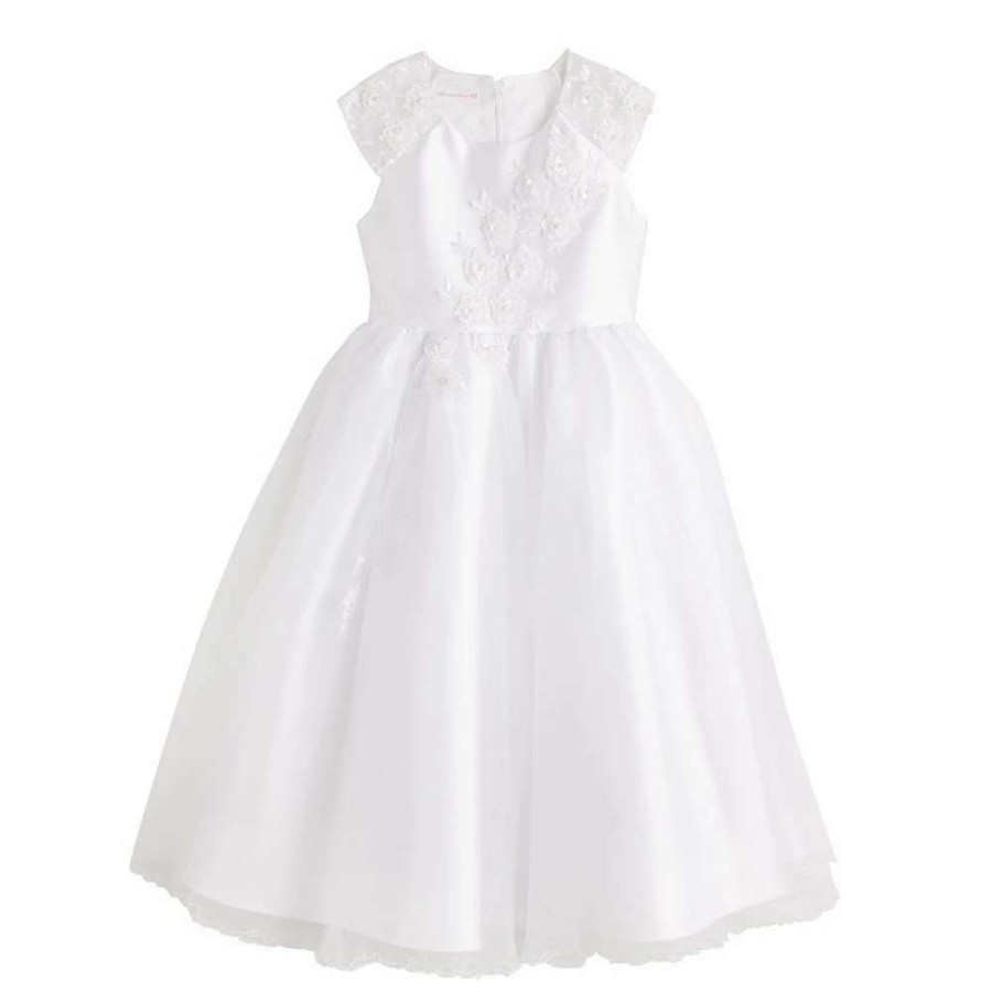 Dresses * | Girls 7-12 Bonnie Jean Flower Applique First Communion Dress