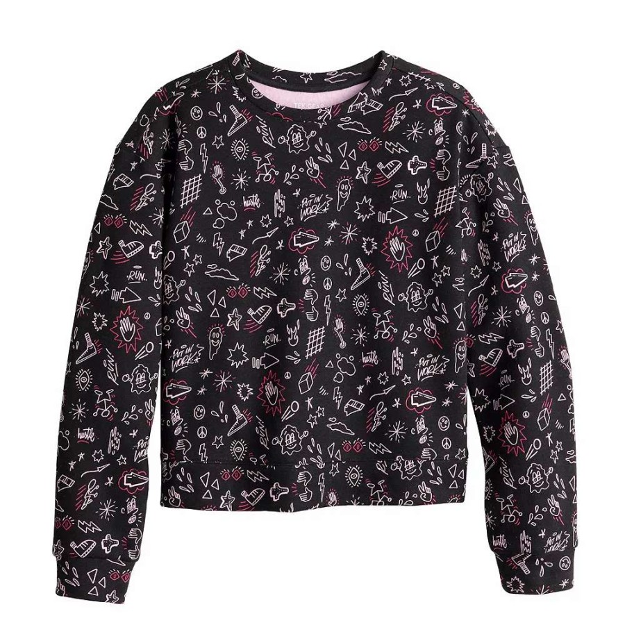 Tops * | Girls 7-16 Tek Gear Ultrasoft Fleece Printed Crew Sweatshirt In Regular & Plus