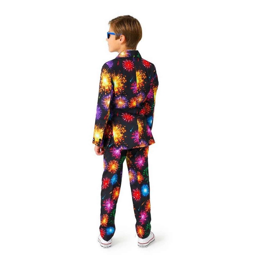 Clothing Sets * | Boys 4-16 Suitmeister Fireworks Black New Year'S Party Jacket, Pants & Tie Suit Set