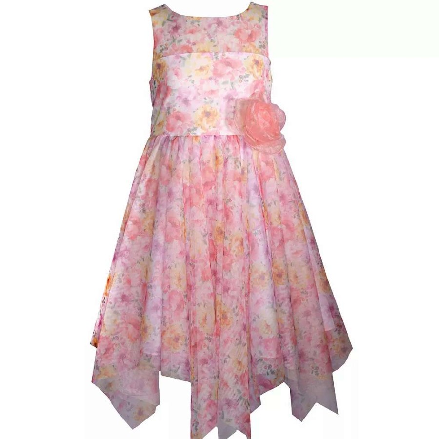 Dresses * | Girls 7-16 & Plus Size Bonnie Jean Floral Handkerchief Hem Dress