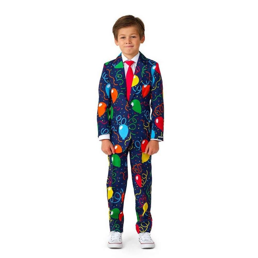 Clothing Sets * | Boys 4-16 Suitmeister Confetti Balloons Jacket, Pants & Tie Navy Party Suit Set