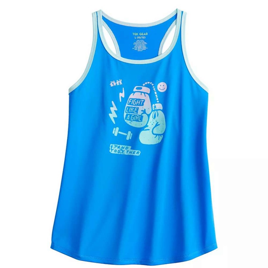 Tops * | Girls 7-16 Tek Gear Gloves Tank Blue Fight Like Girl