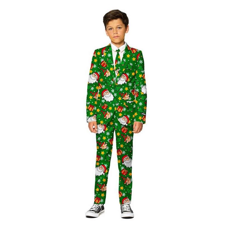 Clothing Sets * | Boys 4-16 Suitmeister Santa Elves Green Christmas Suit Jacket, Pants & Tie Set