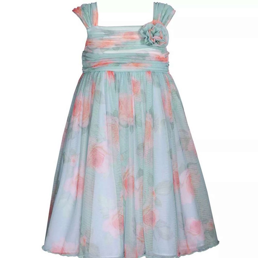 Dresses * | Girls 7-16 & Plus Size Bonnie Jean Floral Mesh Babydoll Dress